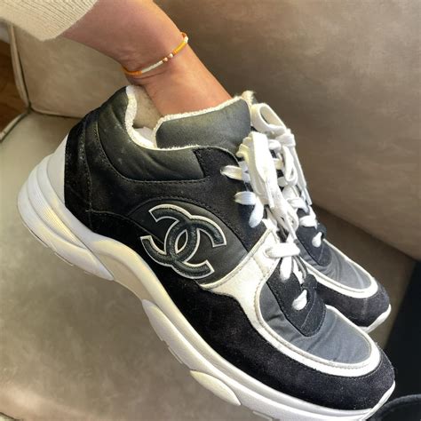 black and grey chanel trainers|chanel black trainers white sole.